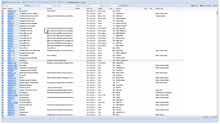 Ansicht in tvheadend