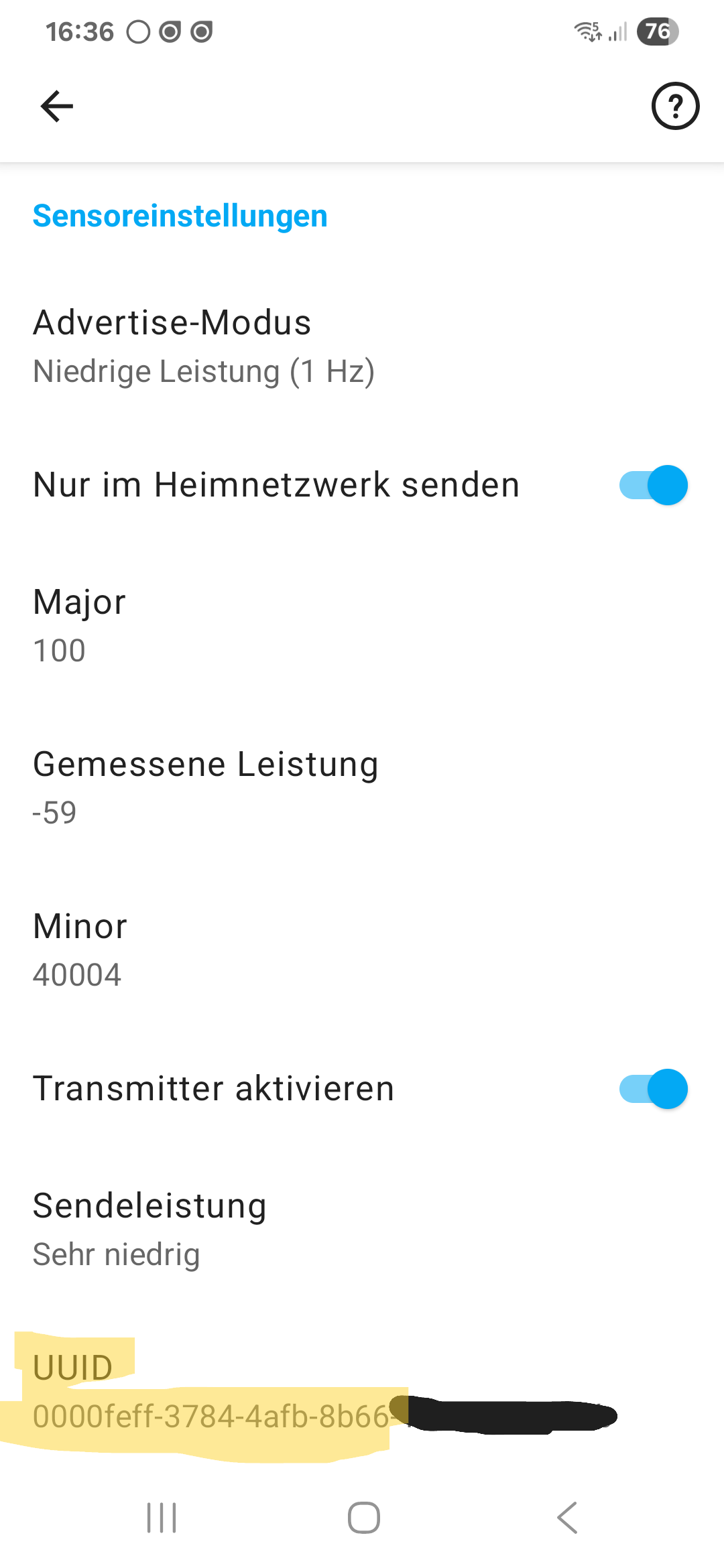 Beacon-Einstellung in der Home Assistant Companion App