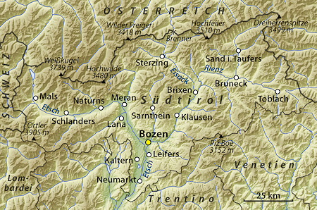 Übersichtskarte von Südtirol