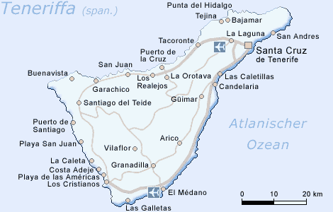 Karte der Insel Teneriffa